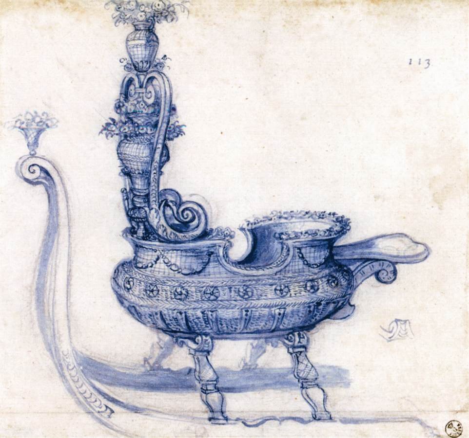 Sketch for a Sleigh Shaped like a Basket of Flowers av Giuseppe Arcimboldo