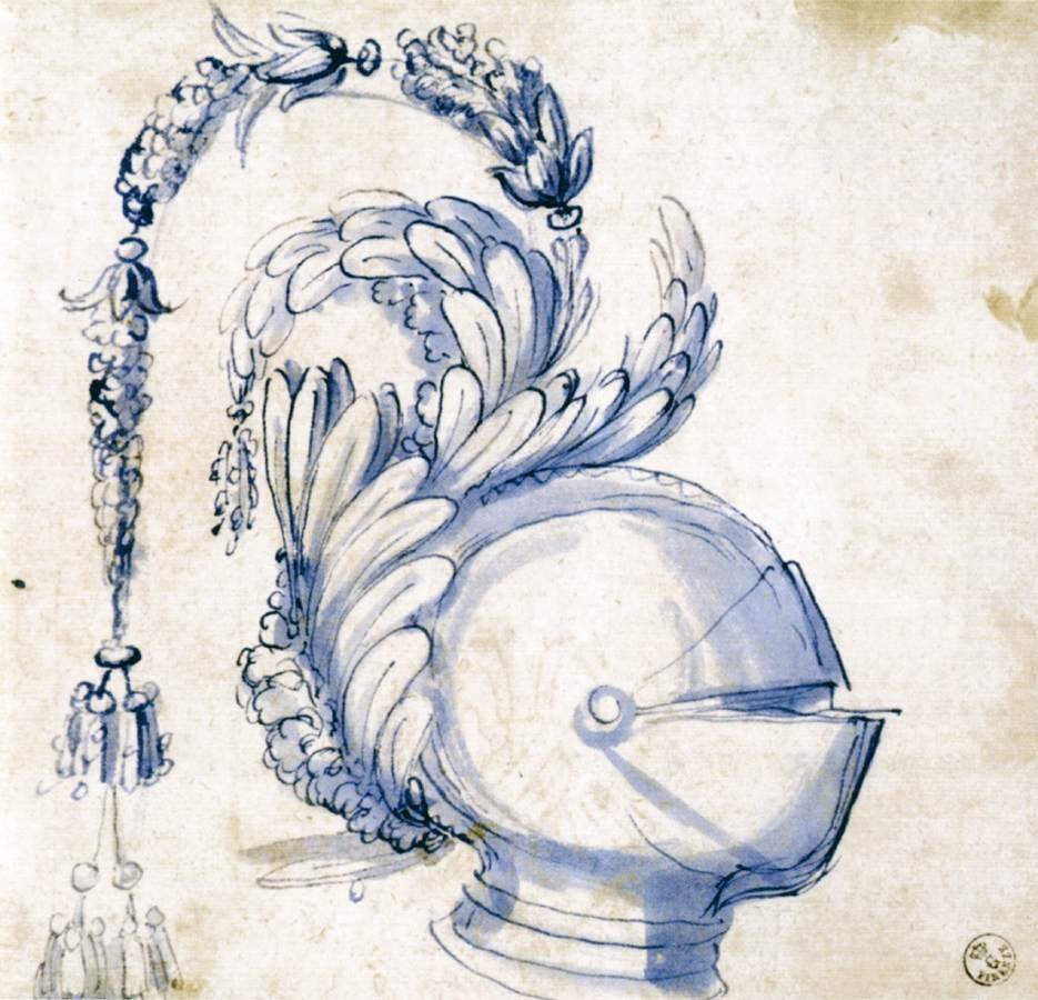 Sketch for a Visored Helmet av Giuseppe Arcimboldo