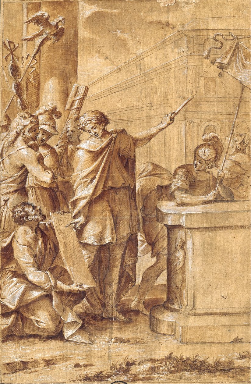 Konstantin den store beställer byggandet av basilikan S. Giovanni i Laterano av Giuseppe Belloni