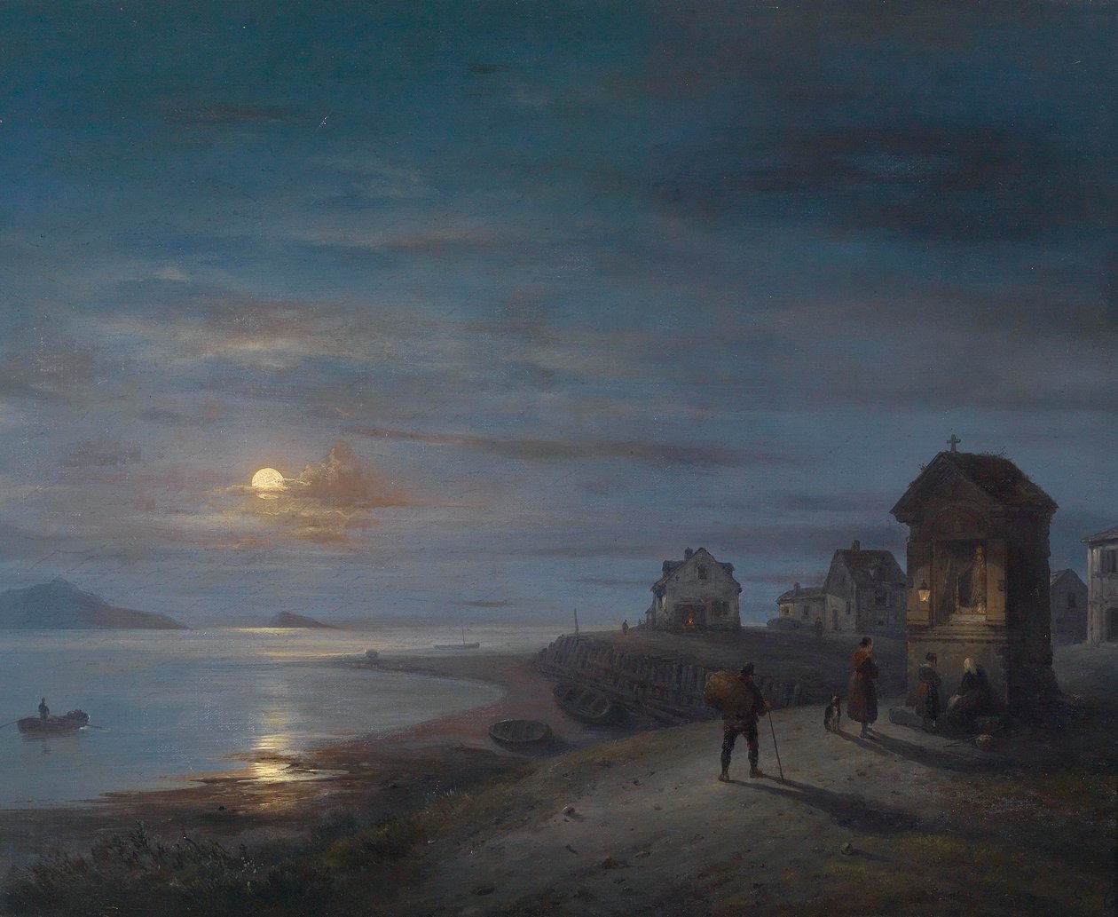 Kustlandskap med månen stiger 1840 av Giuseppe Canella