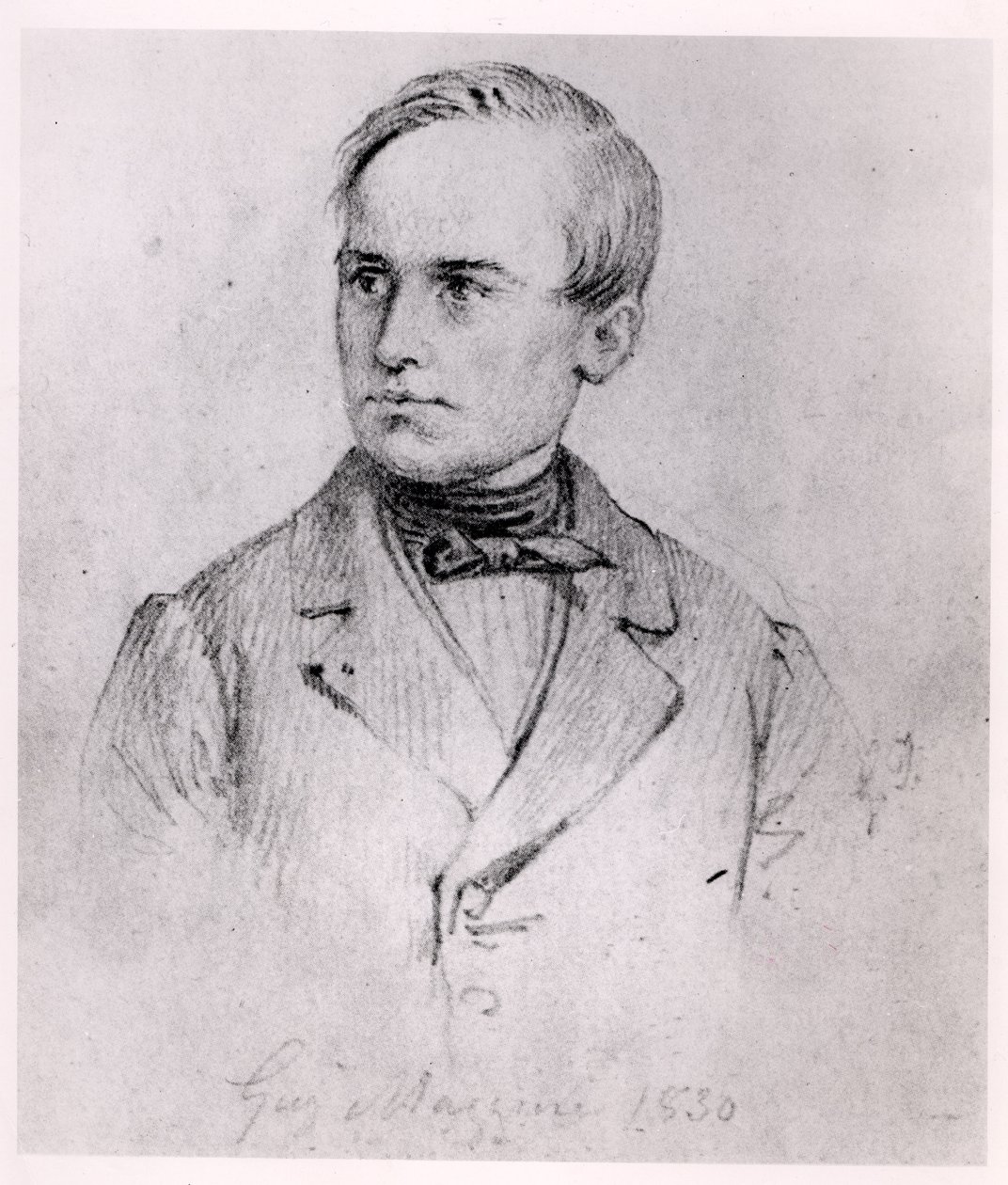 Giuseppe Mazzini (1805-72) 1830 (träkol) av Giuseppe Isola