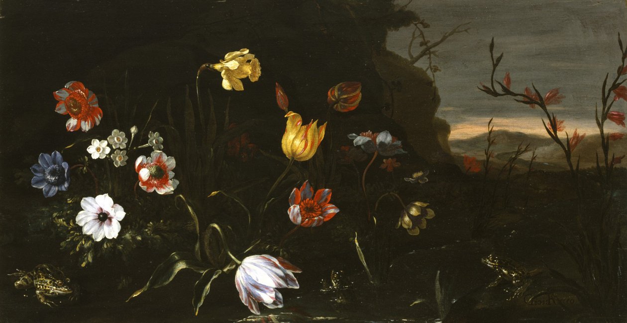 Blommor och grodor av Giuseppe Recco