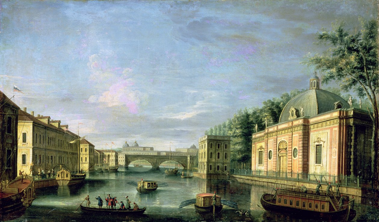 Utsikt över Fontanka-floden i St Petersburg, 1750-talet av Giuseppe Valeriani
