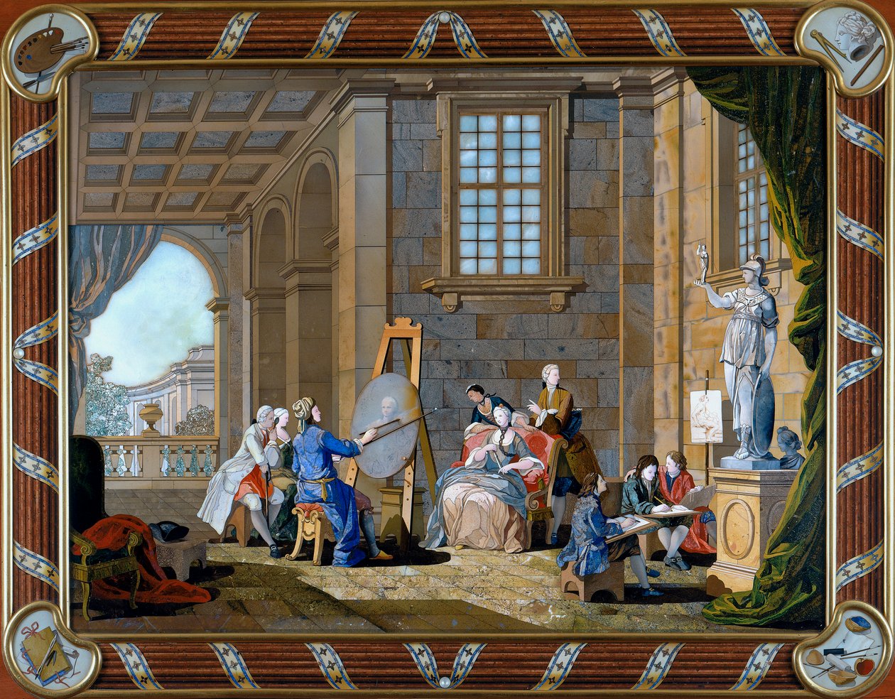 Panel i pietre dure indlæg forestillende Paintingswed av Giuseppe Zocchi