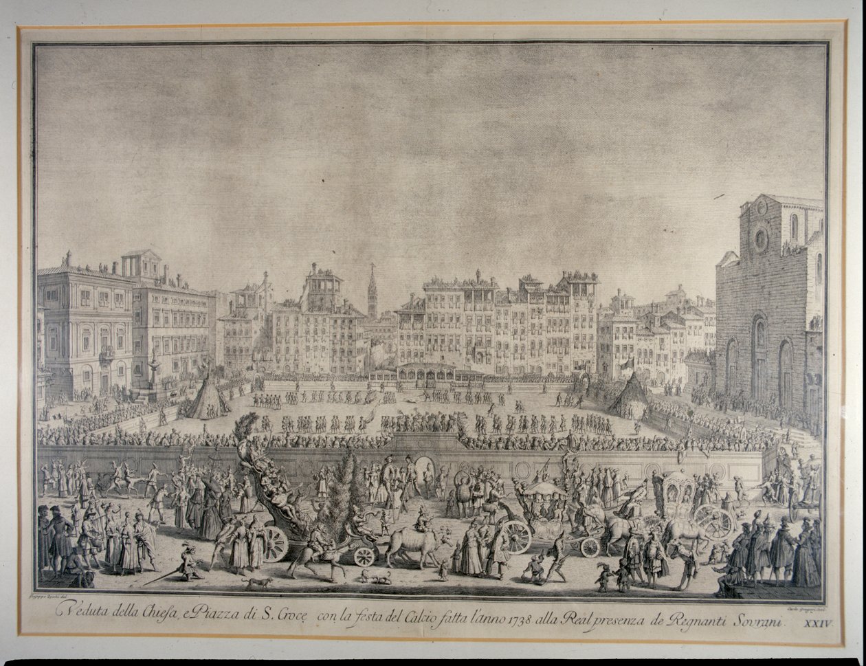 Fotbollsfestivalen på Piazza Santa Croce, graverad av Carlo Gregori (1719-59) 1738 av Giuseppe Zocchi
