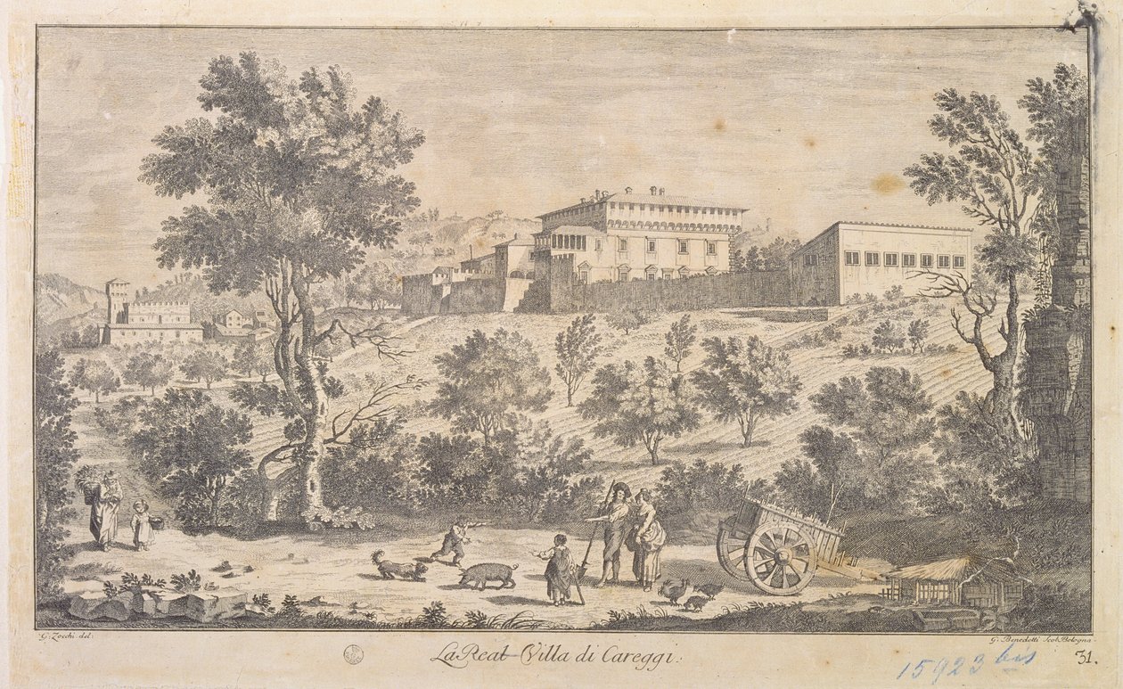 Villa Careggi, graverad av G. Benedetti av Giuseppe Zocchi