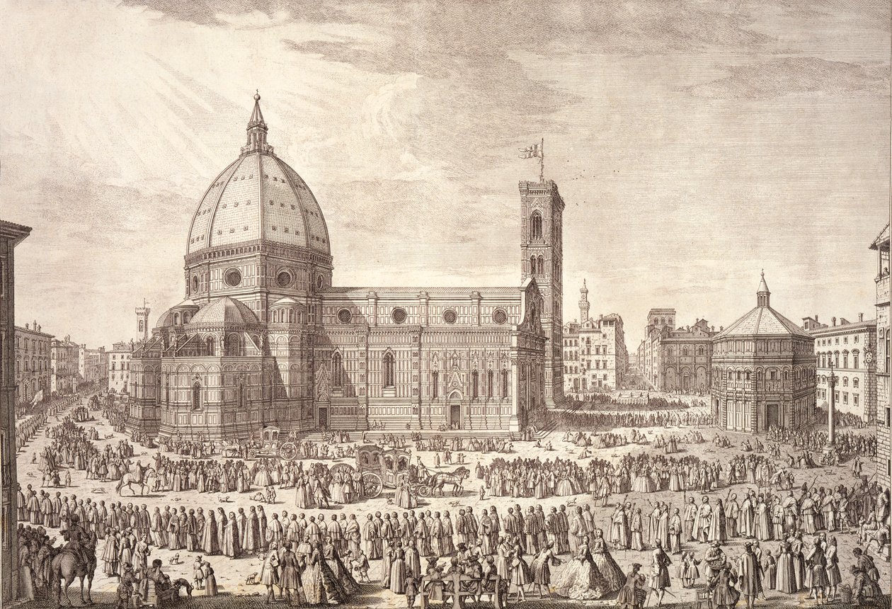 Utsikt över staden Florens med Johannes dopkapellet och processionen av Corpus Domini av Giuseppe Zocchi