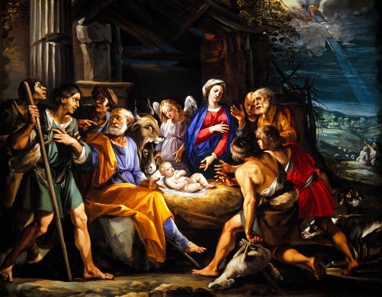 Herdarnas tillbedjan (olja på koppar) av Giuseppe (1568 1640) Cesari