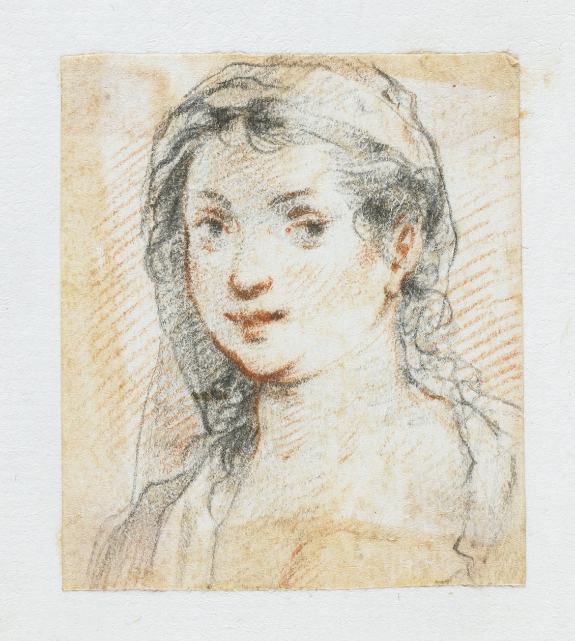 Head of a Woman (svart och röd krita) av Giuseppe Cesari