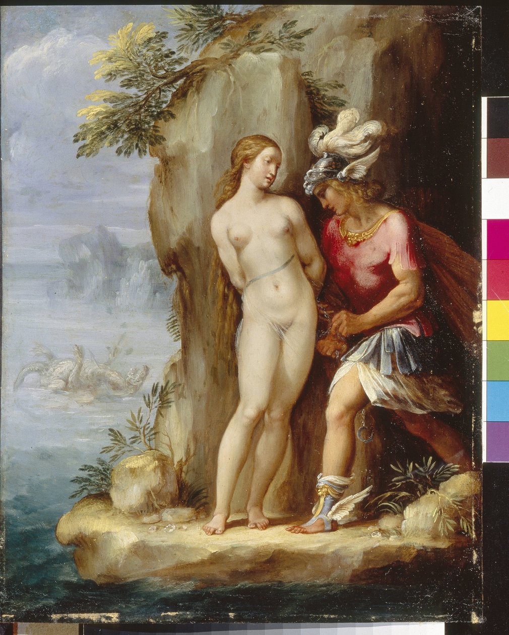 Se att rädda Andromeda. (Perseus räddar Andromeda). Målning av Giuseppe Cesari (1568-1640), olja på trä, omkring 1590. Italiensk konst (Rom) av Giuseppe Cesari