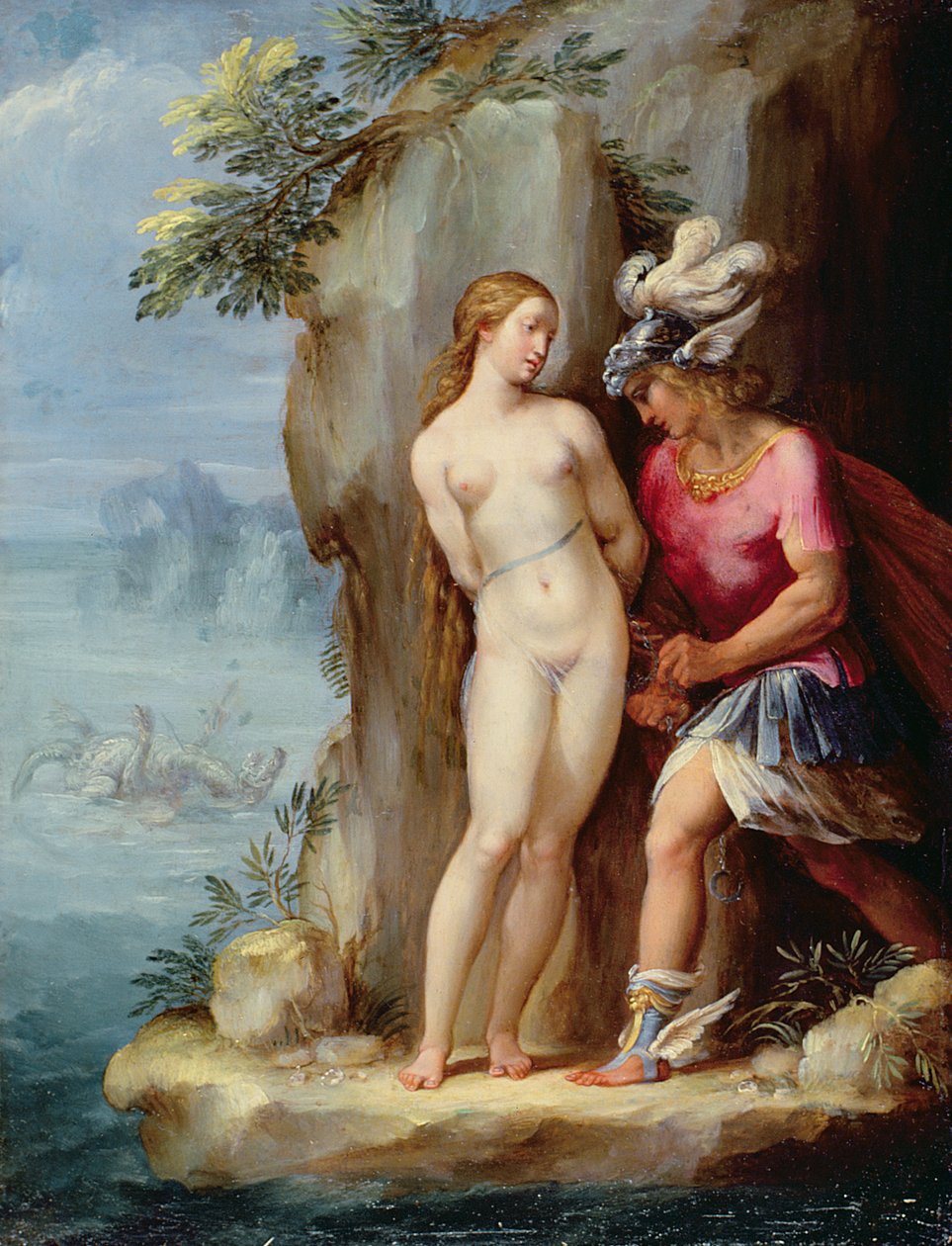 Perseus räddar Andromeda (olja på koppar) av Giuseppe Cesari