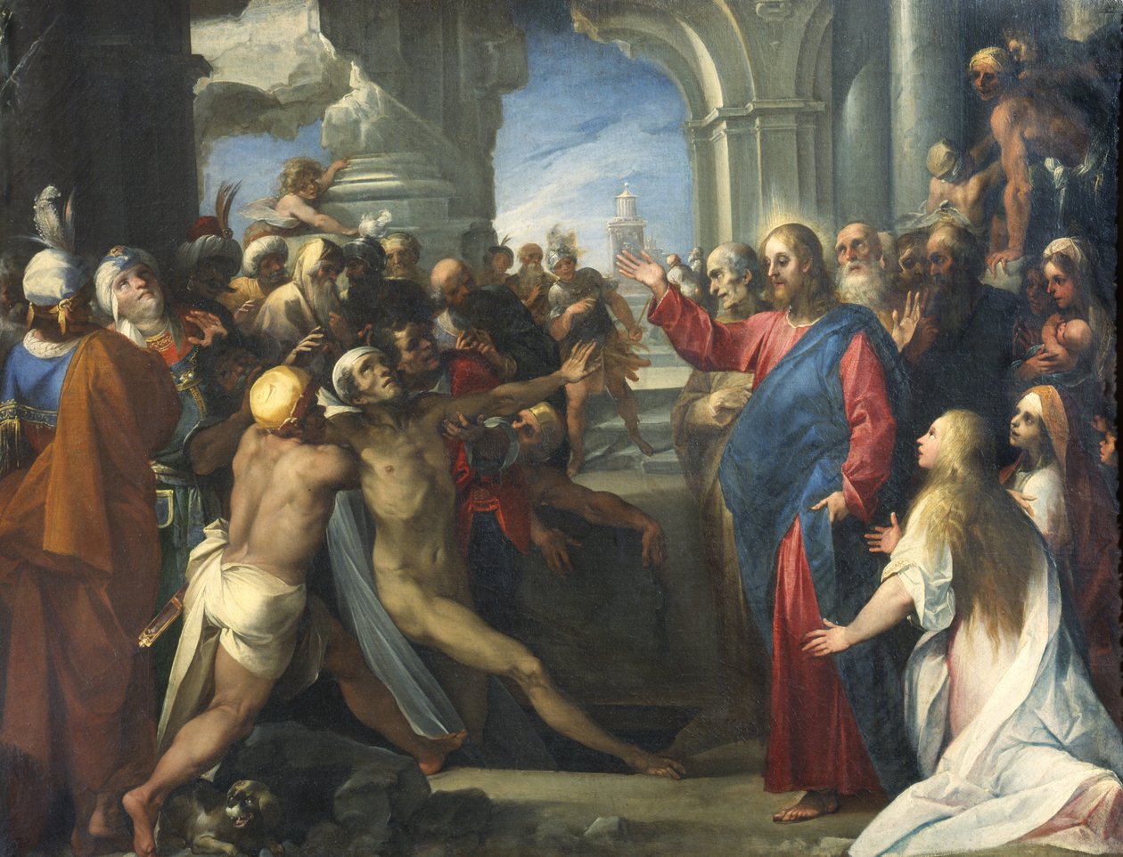 Raising of Lazarus (olja på duk) av Giuseppe Cesari