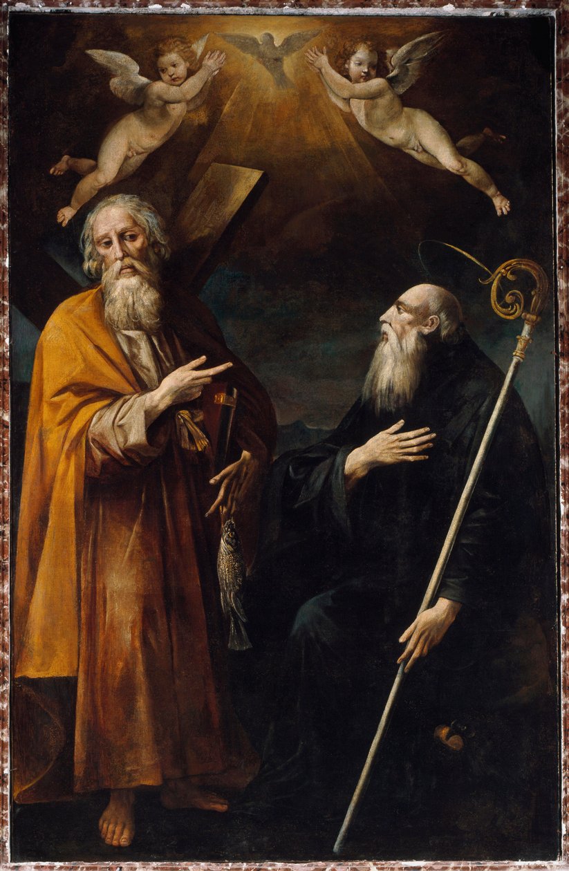 Representation av Saint Andre och Saint Benedict of Nursie (Målning av Giuseppe Cesari