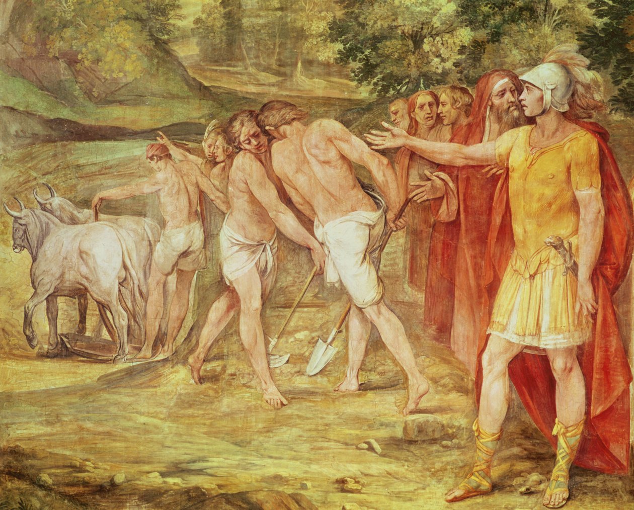 Romulus som markerar Roms gränser, från Sala dei Horatii och Curatii (fresk) av Giuseppe Cesari