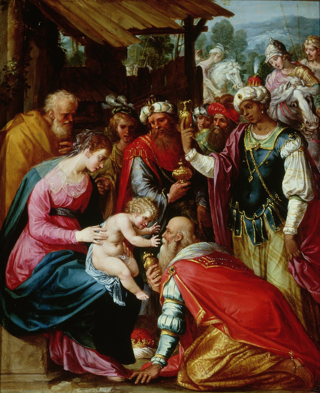 The Adoration of the Magi (olja på panel) av Giuseppe Cesari