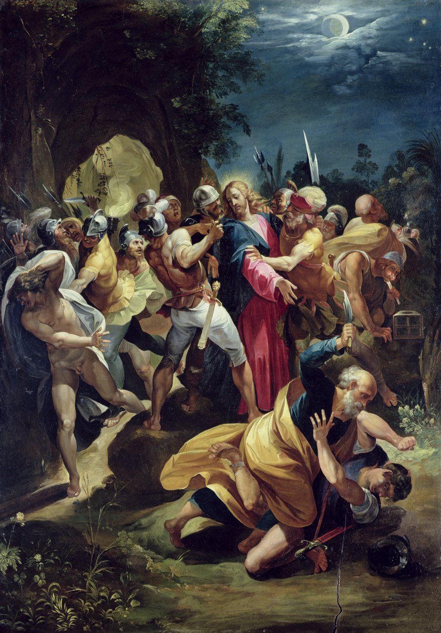 The Arrest of Christ, ca 1590-talet (olja på panel) av Giuseppe Cesari