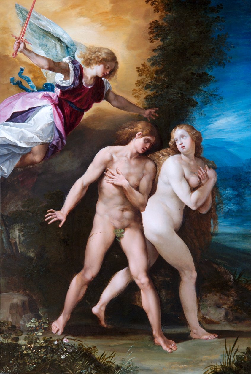 The Expulsion from Paradise, ca 1600-40 (olja på koppar) av Giuseppe (1568 1640) Cesari