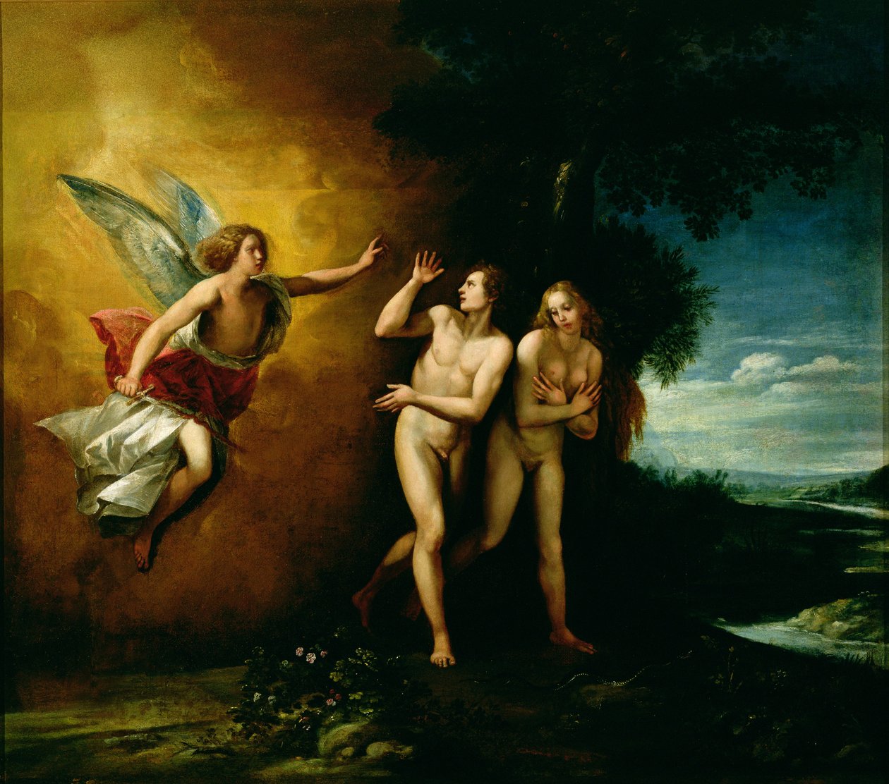 Utdrivningen av Adam och Eva (olja på duk) av Giuseppe Cesari