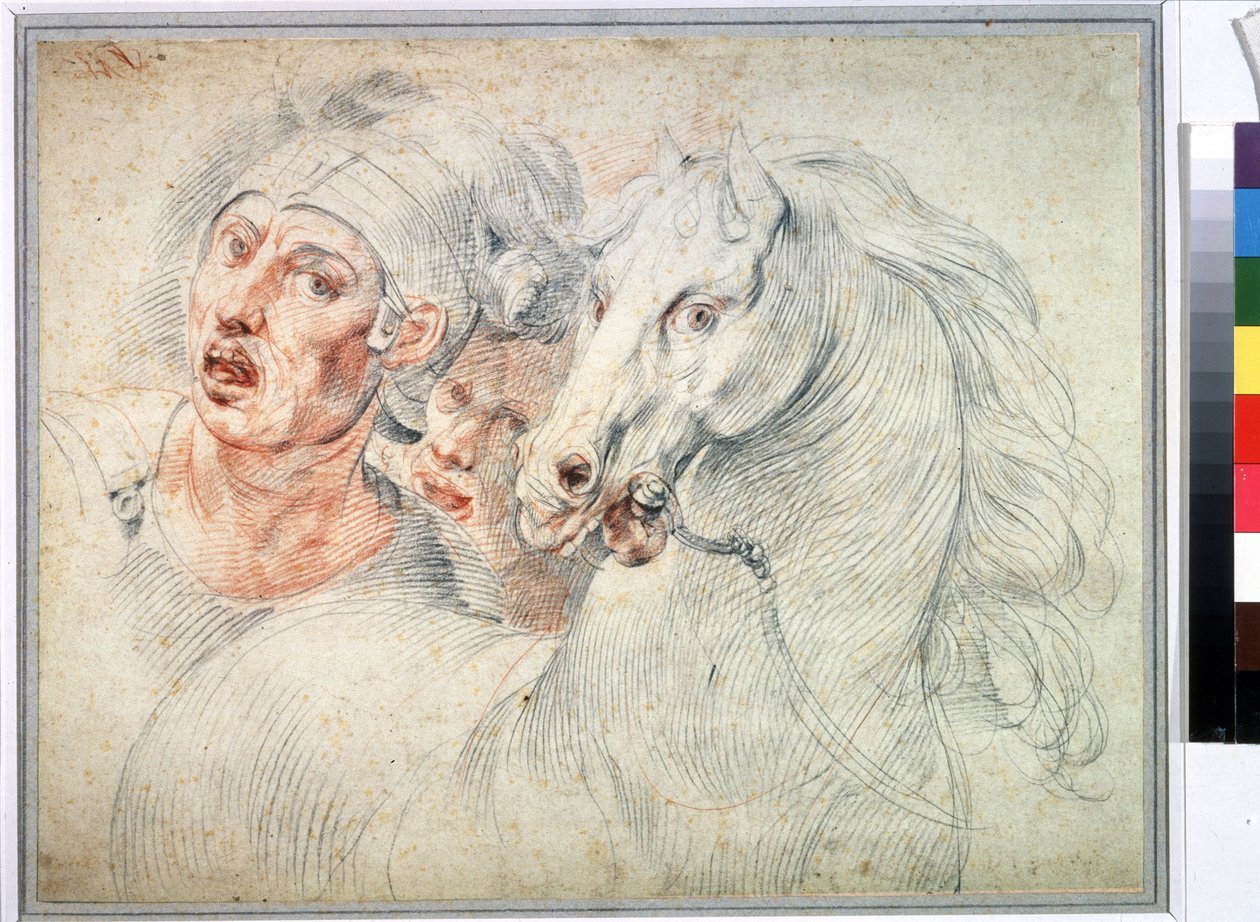 Studie av häst och två soldater. Sanguine av Giuseppe Cesari (1568-1640) Pushkin-museet från 1600-talet, Moskva av Giuseppe Cesari