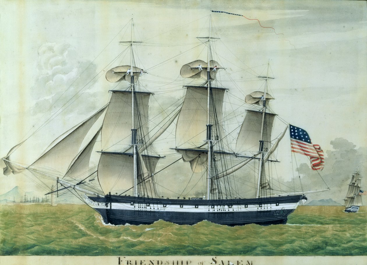 USS "Friendship" från Salem (färglitografi) av Giuseppe (attr. to) Fedi