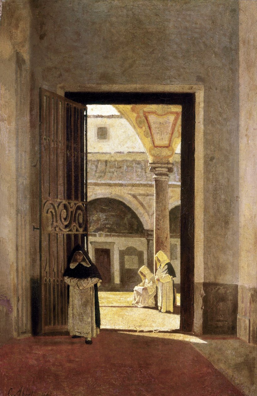 Entréhallen till ett dominikanerkloster. Målning av Giuseppe Abbati (1836-1868). Olja på trä. Cadiz museum. av Giuseppe Abbati