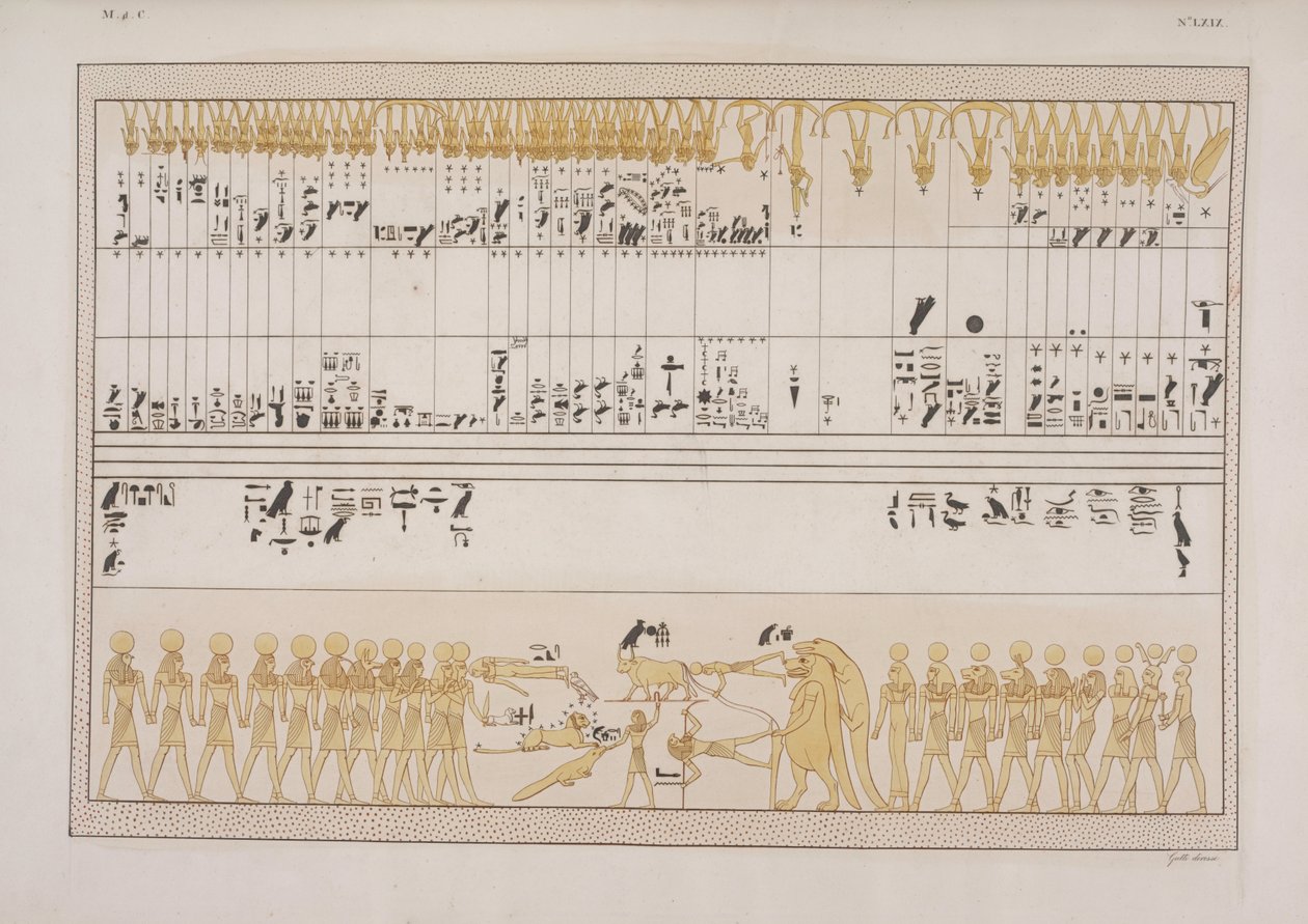 The Grand Zodiac, från graven av Menephtah I, Biban-el-Moluk, Nubia, illustration från "The Monumnents of Egypt and Nubia..." av Ippolito Rosellini av Giuseppe Angelelli