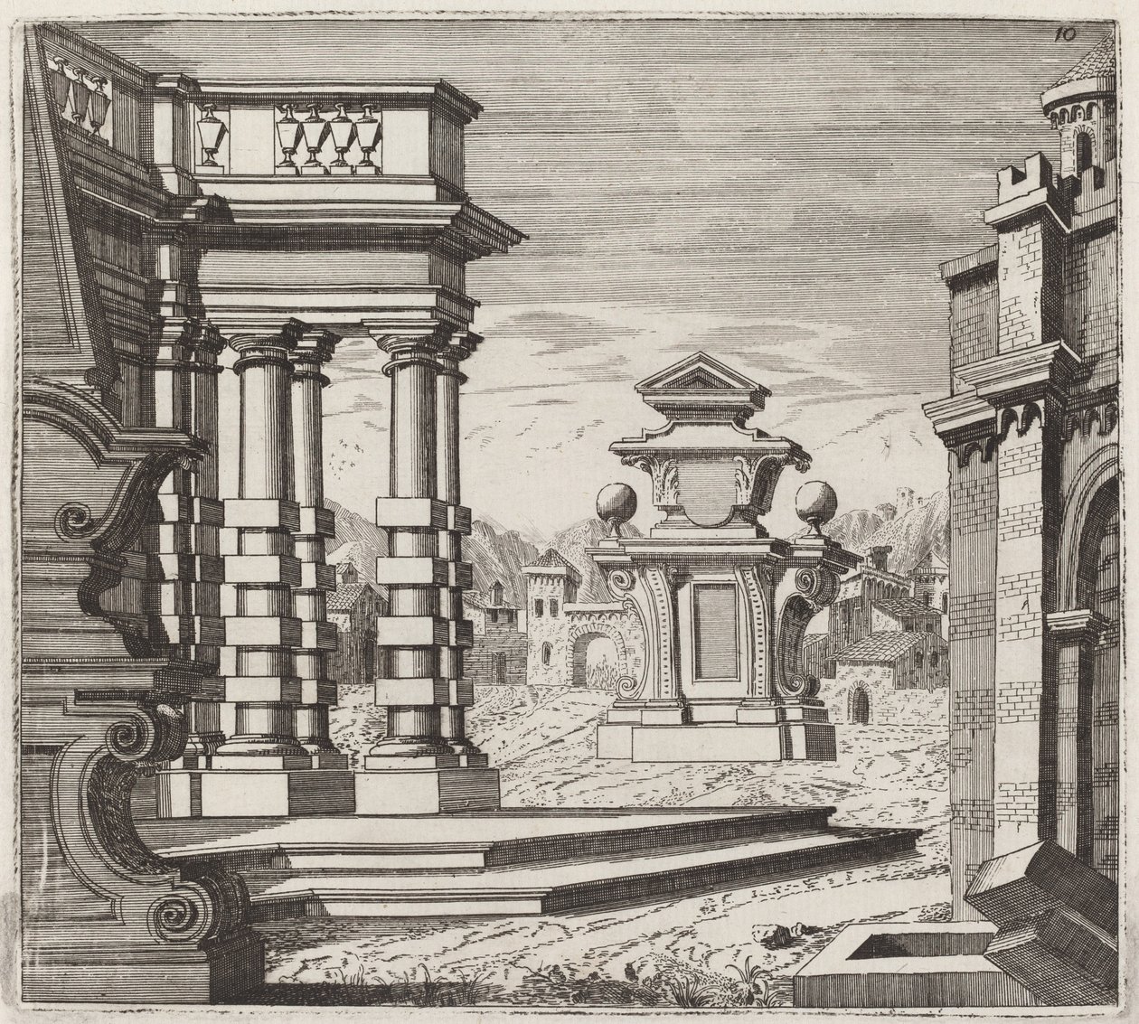 Arkitektonisk fantasi med portaler och monument av Giuseppe Antonio Landi