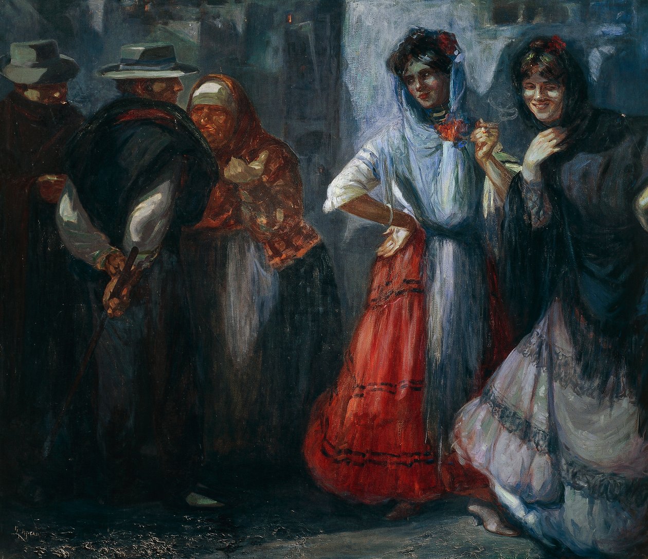 Gårdsgalanter, målning av Giuseppe Aprea (1876-1946), olja på duk. Italien, 1900-talet. av Giuseppe Aprea
