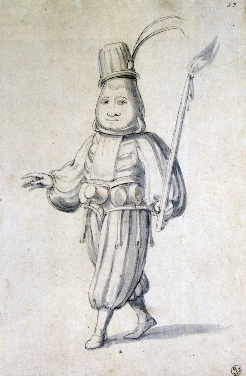 Design för kostym för en kock (penna, blått bläck och akvarell på papper) av Giuseppe Arcimboldo
