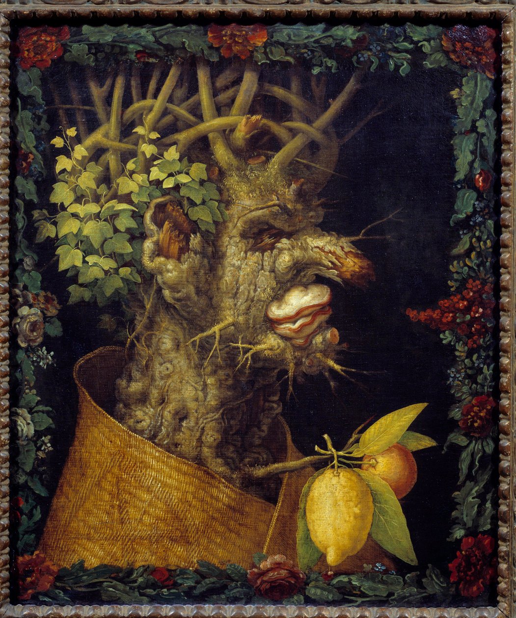 Vinterallegori om årstiderna. Målning av Giuseppe Arcimboldo (1527-1593) 1500-talet sön. 0,76x0,63 m - Vinter (från en serie som föreställer de fyra årstiderna) - Målning av Giuseppe Arcimboldo (1527-1593), olja på duk (76x63 cm) av Giuseppe Arcimboldo