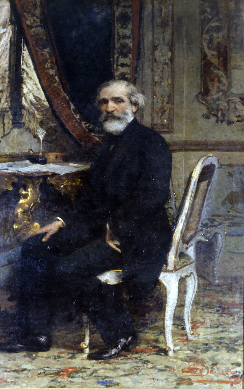 Porträtt av Giuseppe Verdi, italiensk kompositör (1813-1901). Barbaglia målning. Grand Hotel och Milano av Giuseppe Barbaglia
