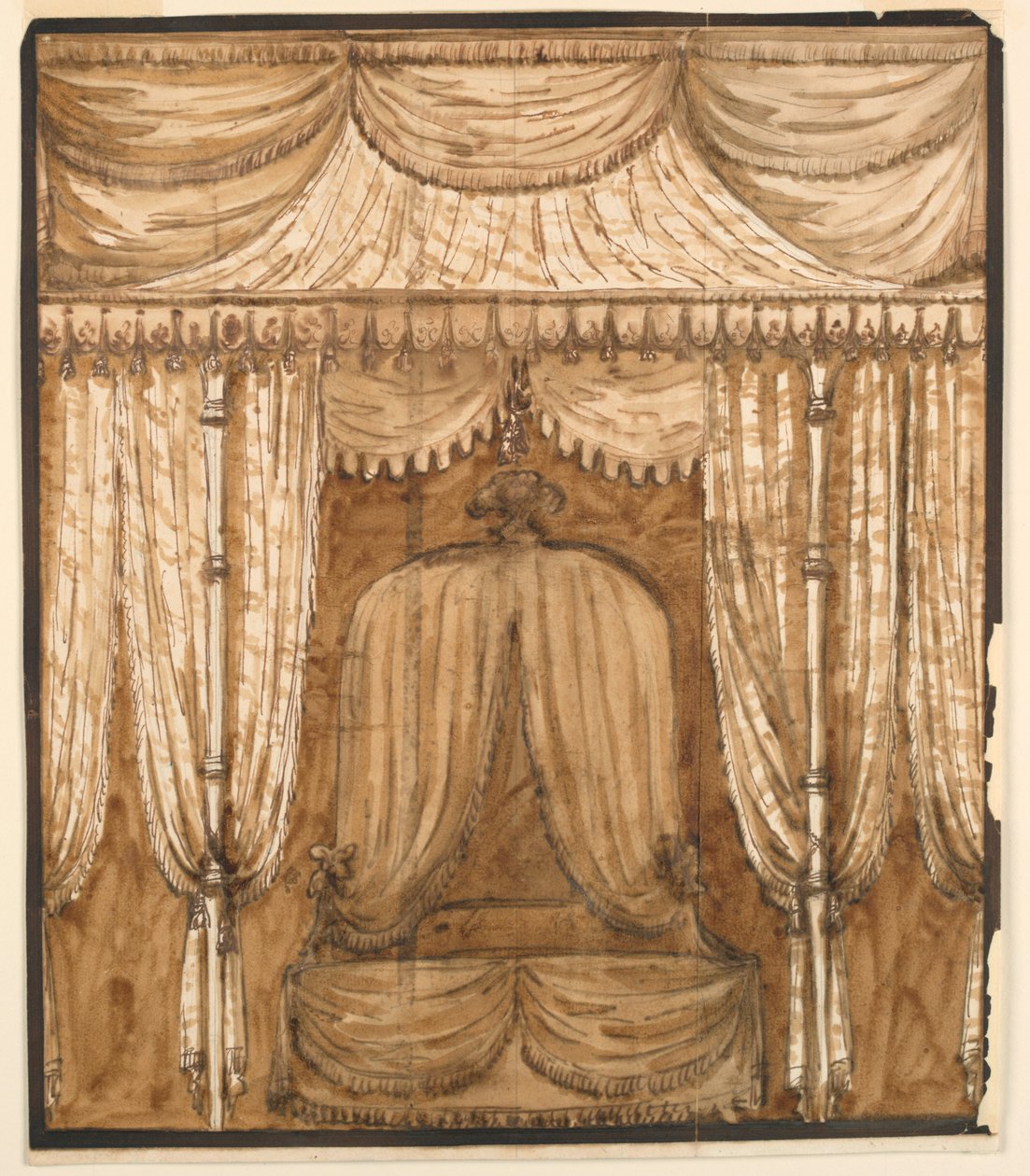 Ritning, upphöjning av en sängalkov, ca 1790 av Giuseppe Barberi