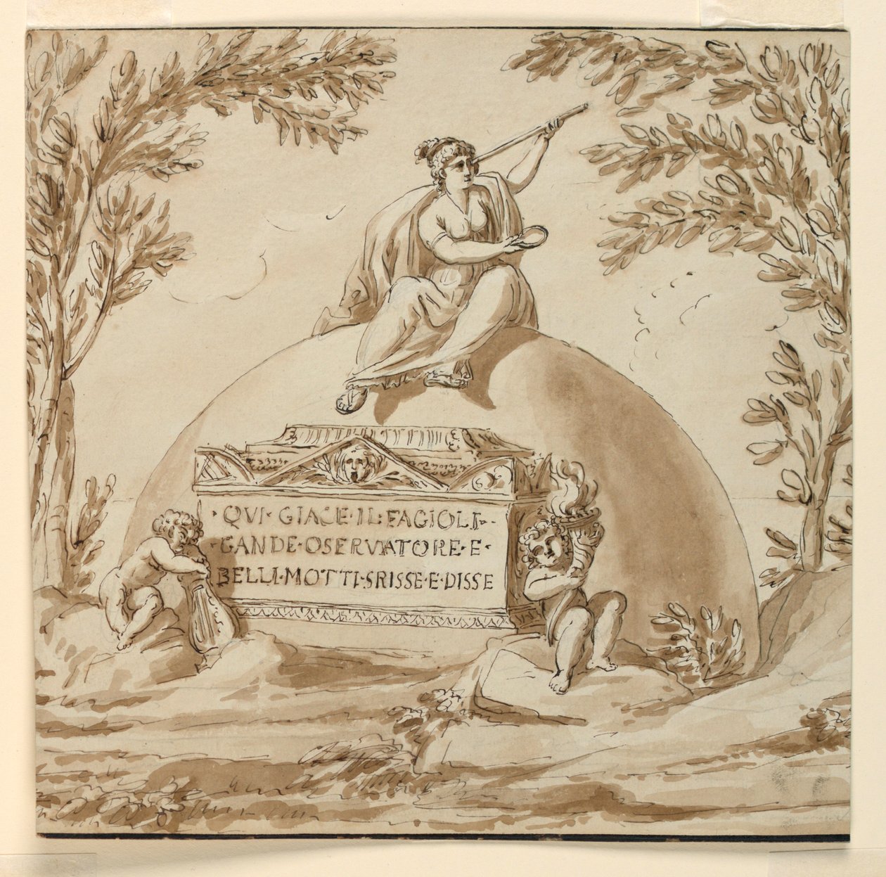 Gravmonument för astronomen Giovanni B. Fagiuoli av Giuseppe Barberi