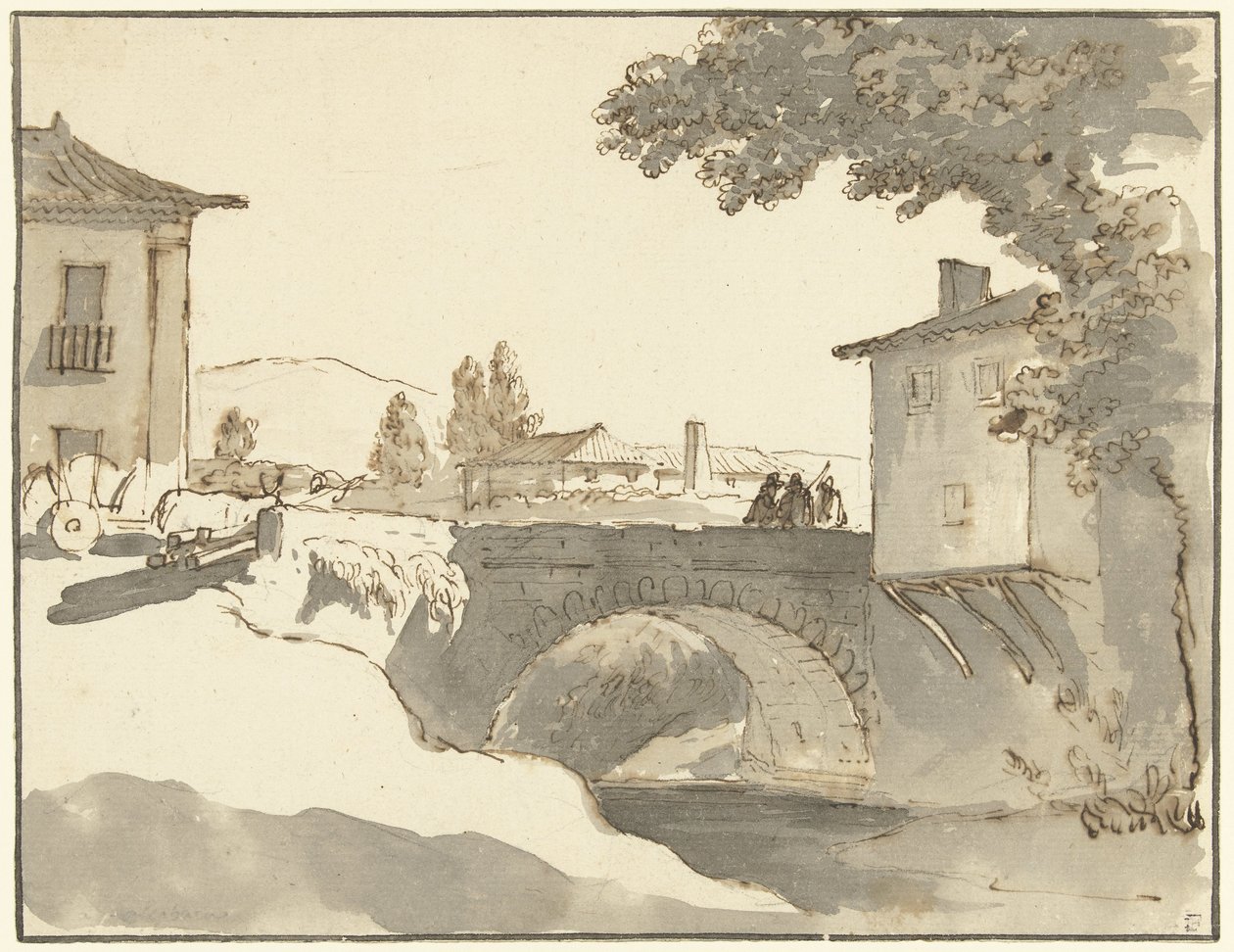 Byutsikt i Alcobaça i Portugal av Giuseppe Bernardino Bison (possibly)