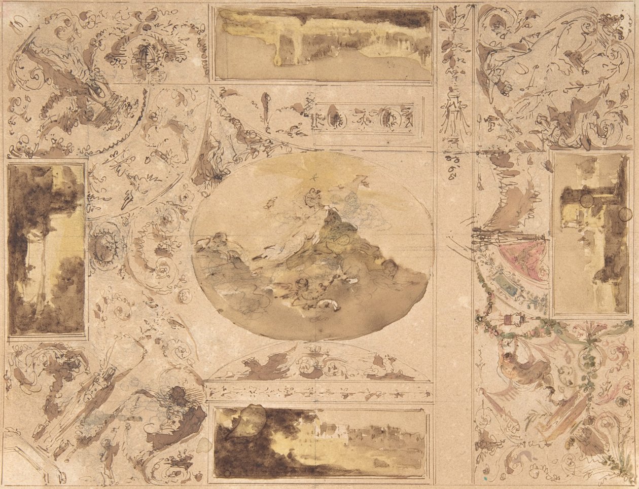 Design för dekoration av ett tak, sent 1700-mitten av 1800-talet. av Giuseppe Bernardino Bison