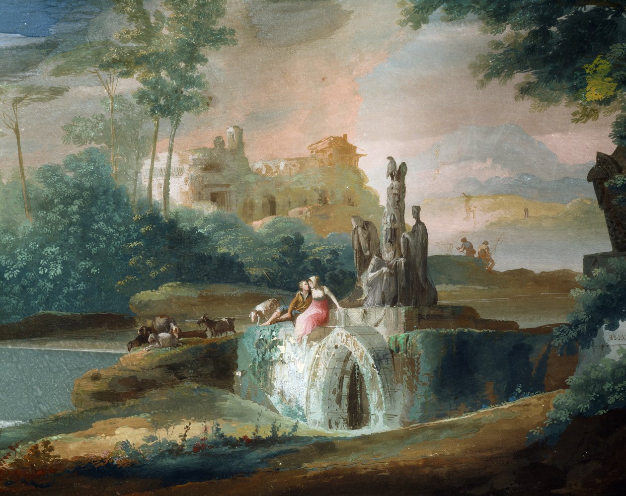 Galant scen av herdar i ett imaginärt landskap, av Giuseppe Bernardino Bison (1762-1844) av Giuseppe Bernardino Bison