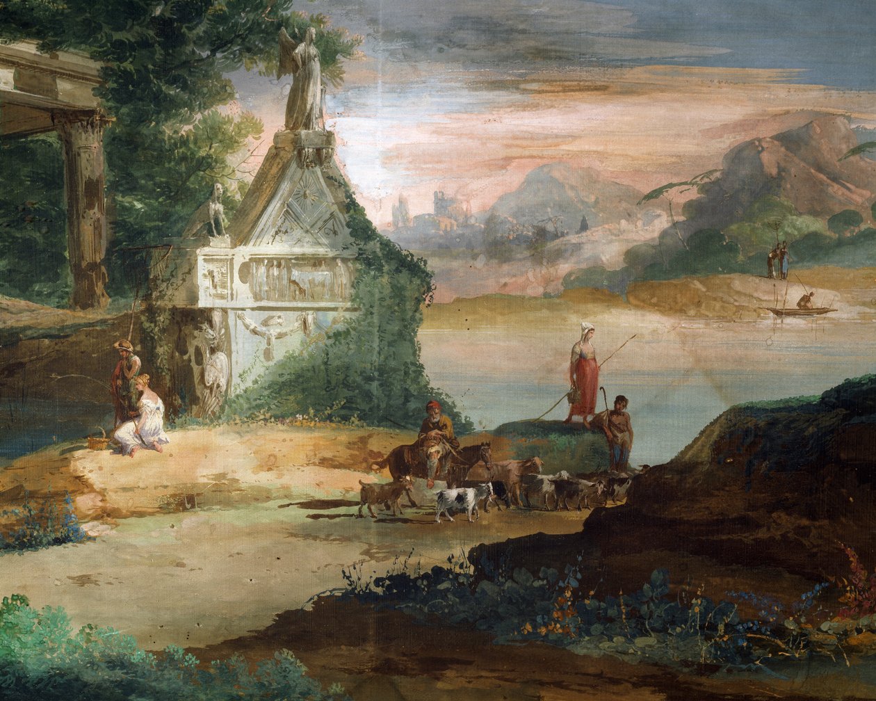 Herdar i imaginärt landskap, av Giuseppe Bernardino Bison (1762-1844) av Giuseppe Bernardino Bison