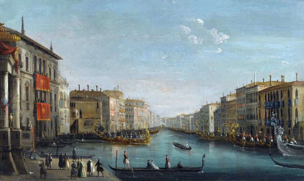 Utsikt över Canal Grande från Palazzo Balbi med utsikt mot Rialtobron med en regatta av Bison, Giuseppe Bernardino (1762-1844). Olja på duk, storlek: 48,9x81,9, av Giuseppe Bernardino Bison
