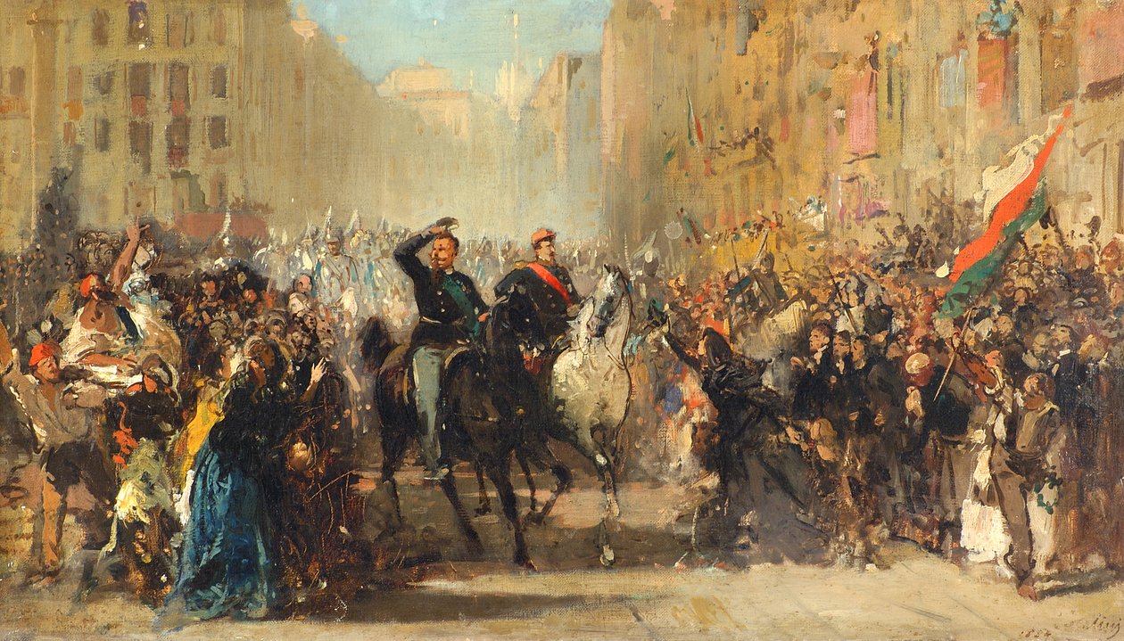 Napoleon III:s och Vittorio Emanuele II:s intåg i Milano, 8 juni 1859 av Giuseppe Bertini