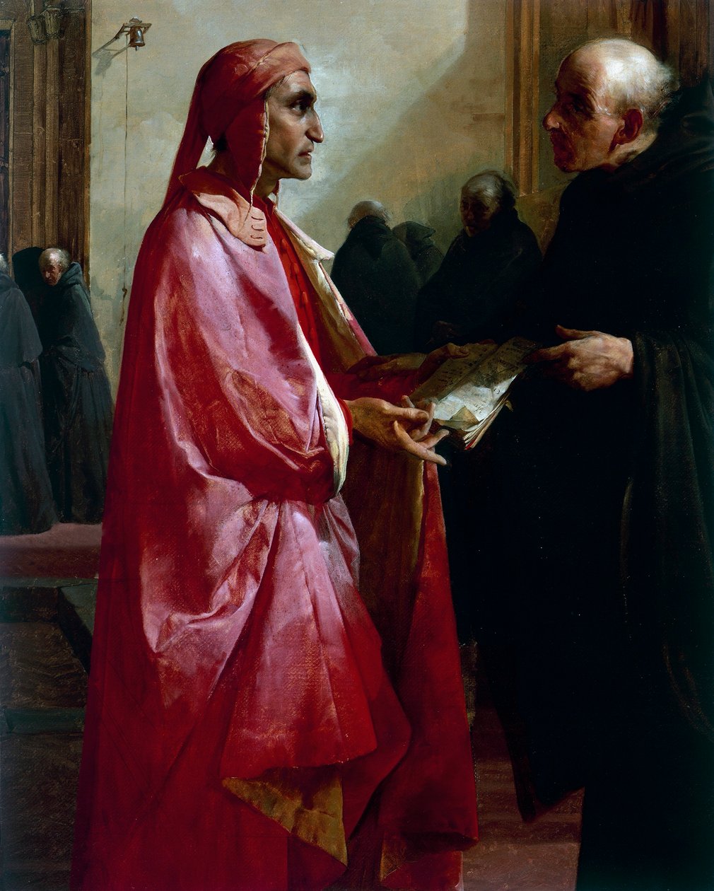 Möte mellan Dante (1265-1321) och Fra Ilario av Giuseppe Bertini