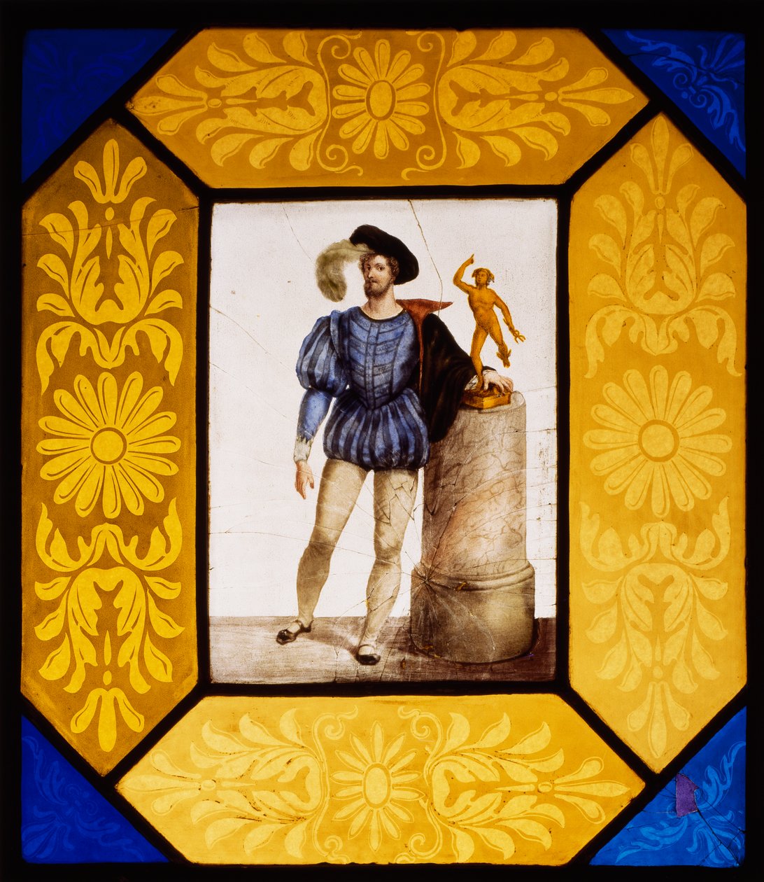 Skulptören Mauro Gandolfi klädd som Giambologna av Giuseppe Bertini (1825-1898), eldmålat glas 49x42 cm, Italien av Giuseppe Bertini