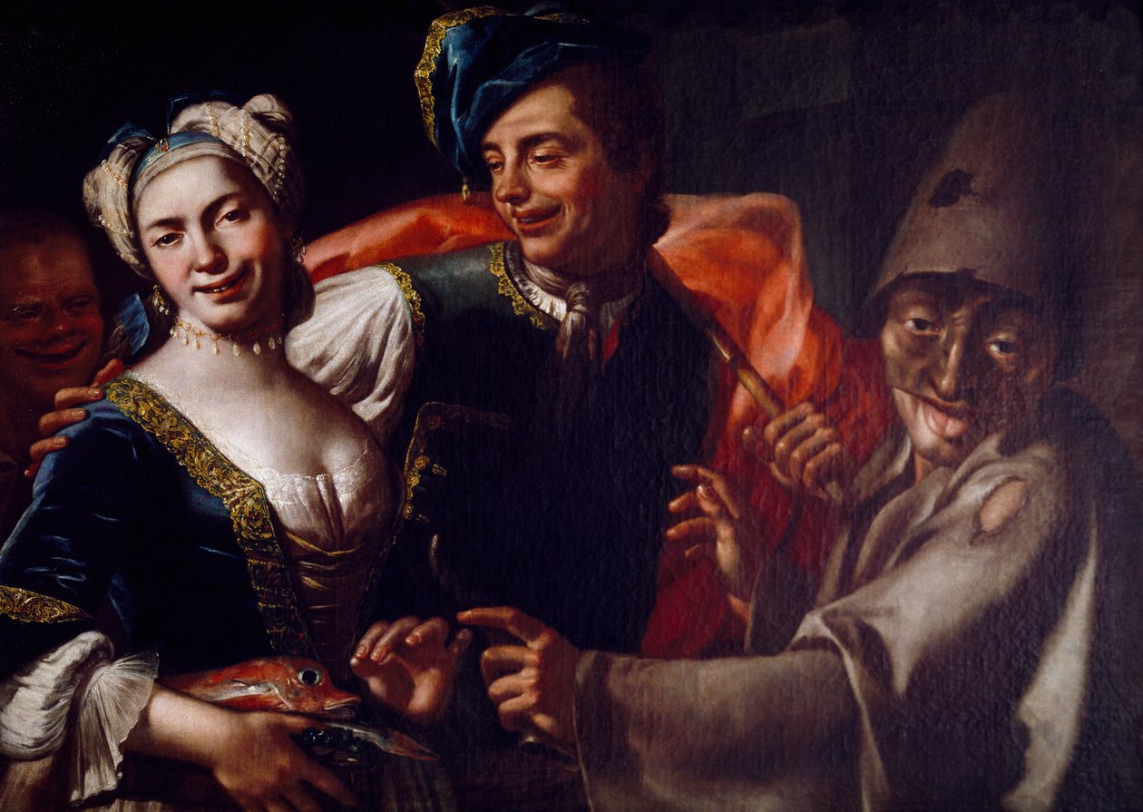 Napolitanska masker, av Giuseppe Bonito (1707-1789), olja på duk. av Giuseppe Bonito