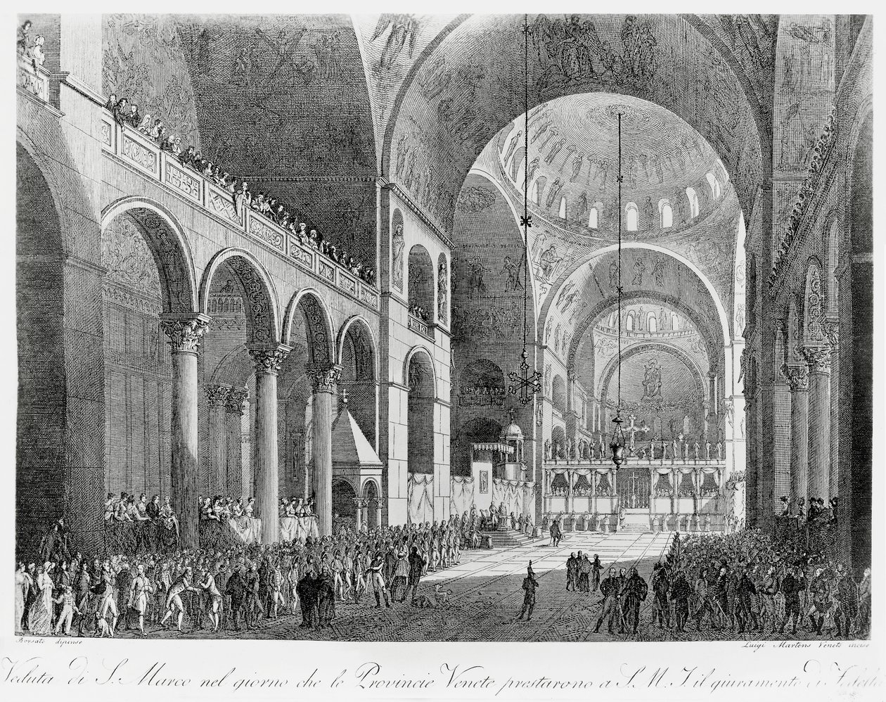 Venetoprovinserna svär trohet till den österrikiske kejsaren Frans II (1768-1835) i San Marco-basilikan i Venedig, den 7 maj av Giuseppe Borsato