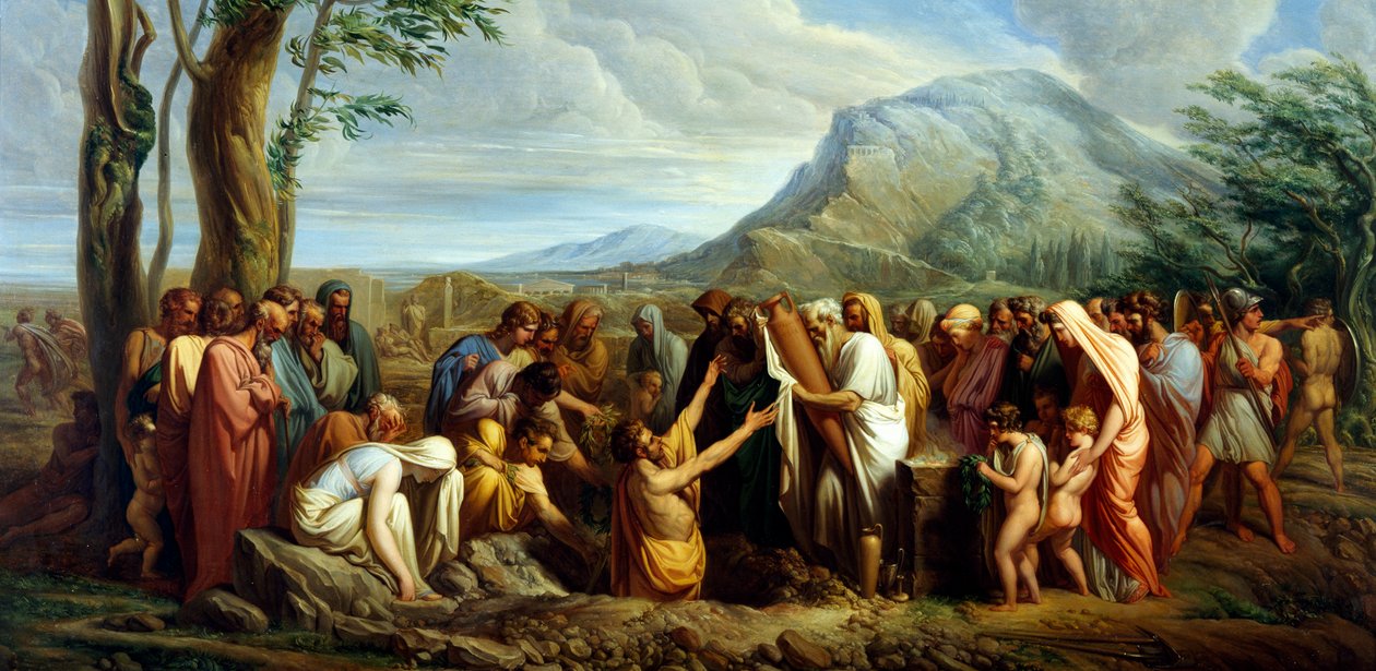 Begravning av Themistokles aska, av Giuseppe Bossi (1777-1815), cirka 1809, olja på duk, 60x116 cm, antikens Grekland av Giuseppe Bossi