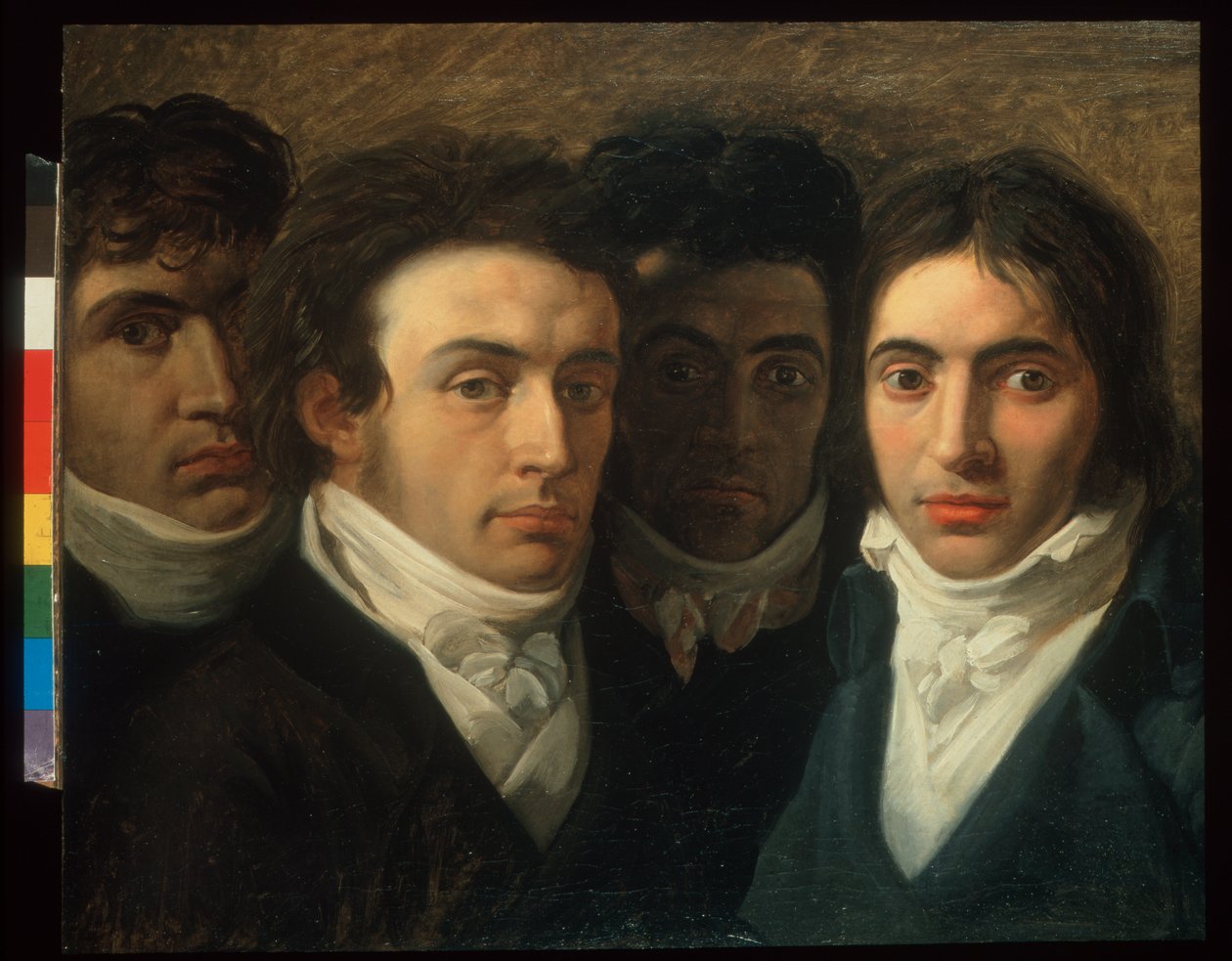 Självporträtt med Felice Bellotti, Gaetano Cattaneo och Carlo Porta av Giuseppe Bossi