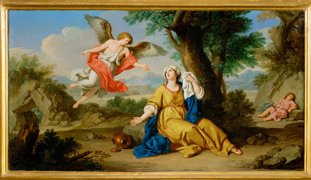 Hagar och ängeln (målning på duk) av Giuseppe Bottani
