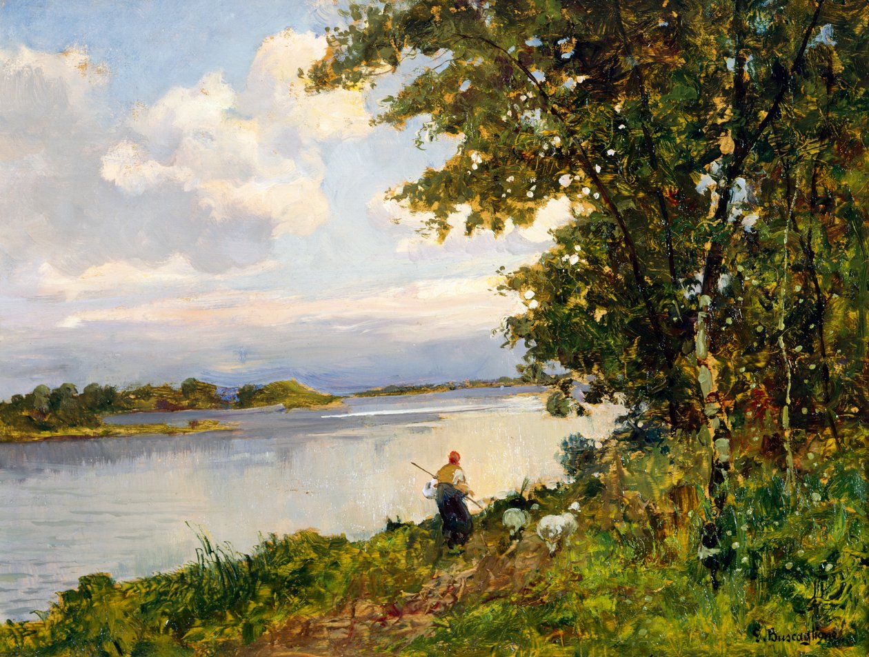 Återkommer på kvällen (olja på panel) av Giuseppe Buscaglione
