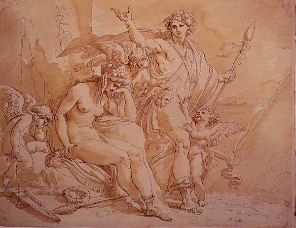 Bacchus och Ariadne, 1780 (bläck & tvätt på papper) av Giuseppe Cades