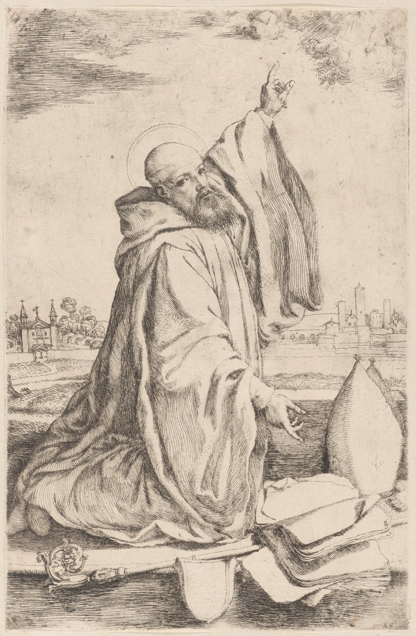 En helig biskop av benediktinerorden..., 1620-30. av Giuseppe Caletti