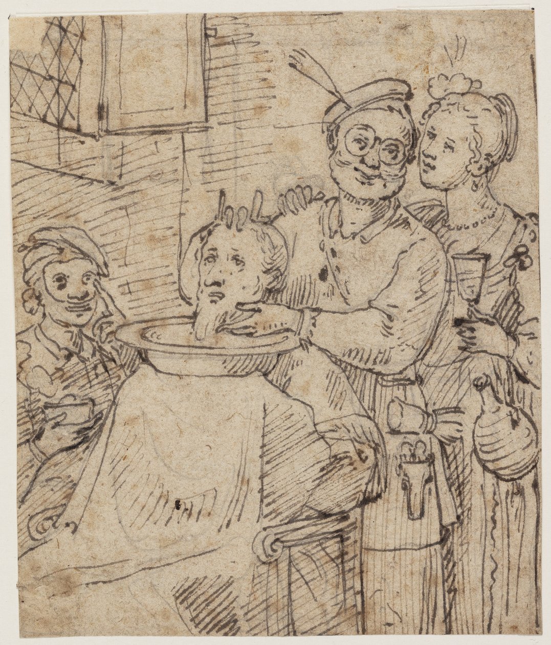 Tre personer klädda i karneval/commedia dell